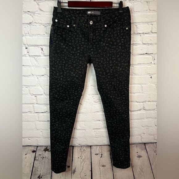Levi's Legging Fit Skinny Mid Rise Jeans Black Grey Symbols Woman's size 31x30 - Picture 1 of 10